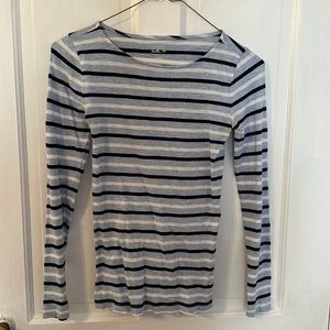 Blue J. Crew long sleeve painter tee with navy and white stripes